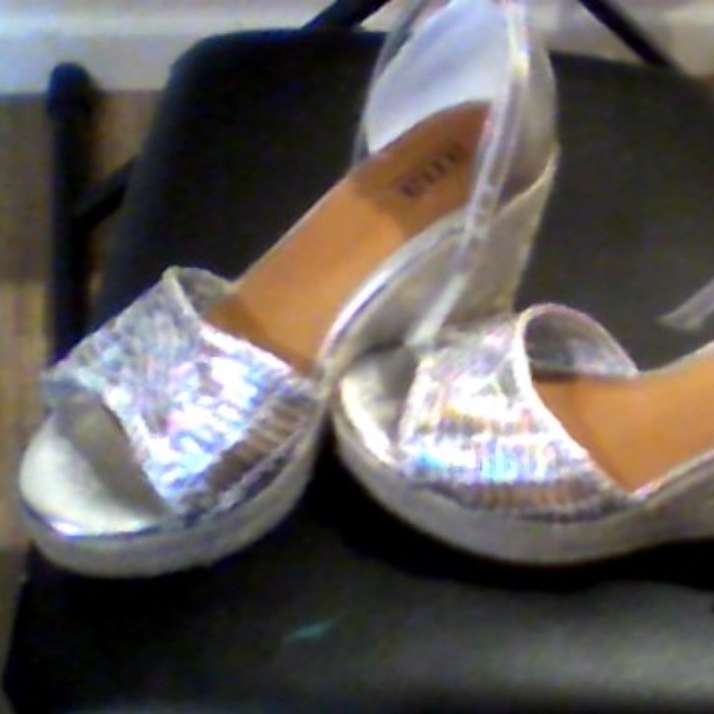 silver buckle wedges